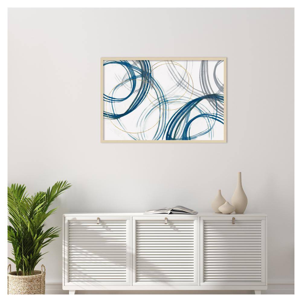 Cobalt Loops Abstract Graphic Art in Natural Wood Frame