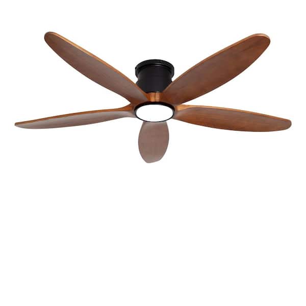 Raccroc 52in. Dimmable LED Indoor/Outdoor Brown Wood Smart Ceiling Fan with Light and 6-Speed Remote