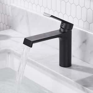 Single Handle Single Hole Bathroom Faucet with Supply Lines and Spot Resistant in Matte Black