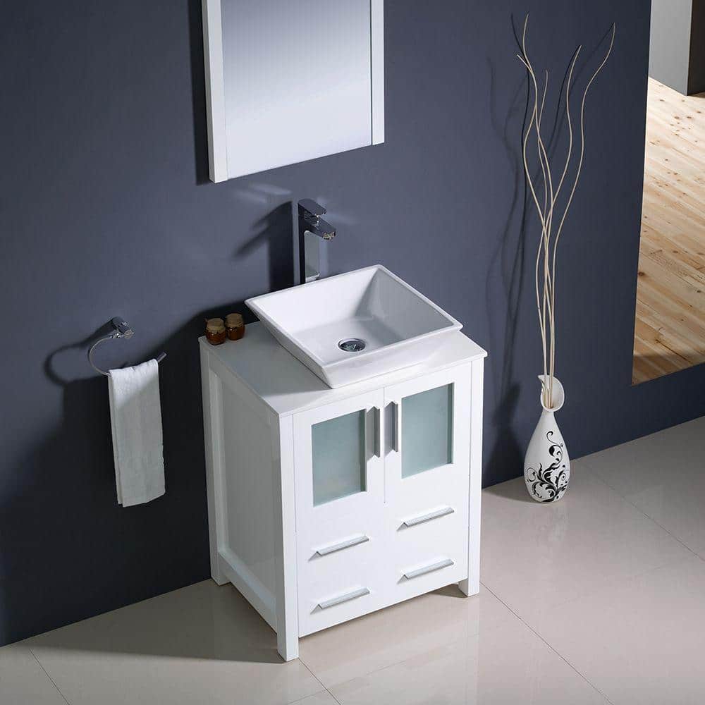 Modern 24" White Engineered Wood Bathroom Vanity Set with Ceramic Vessel Sink