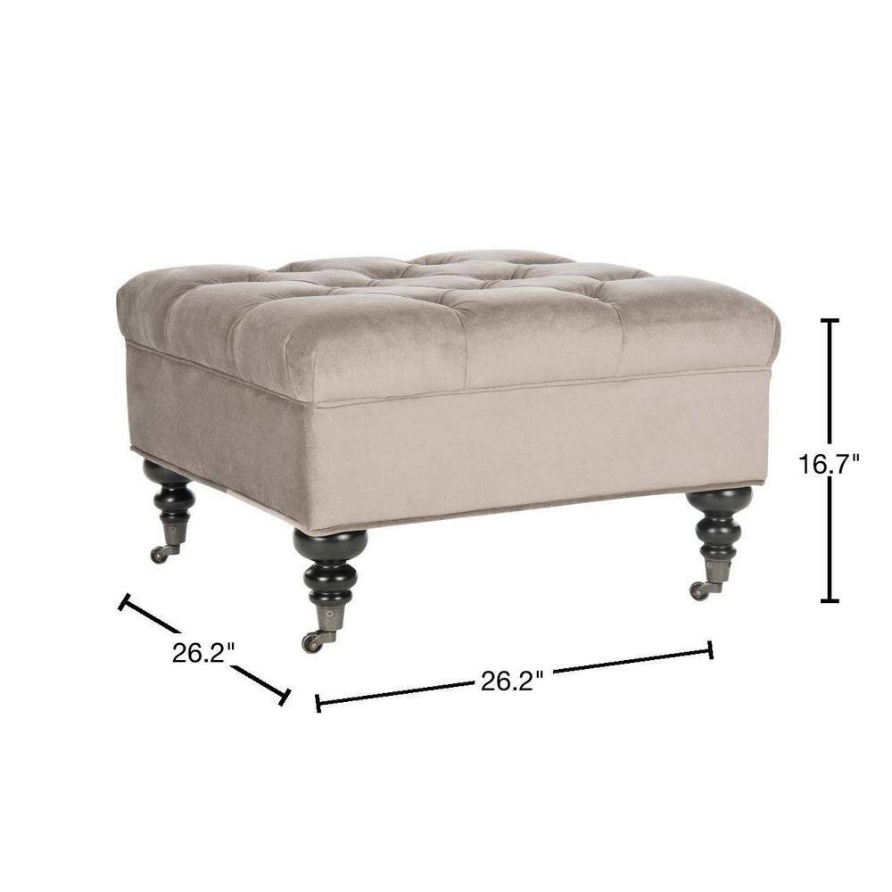 Angeline Gray Tufted Cotton Ottoman with Birchwood Legs