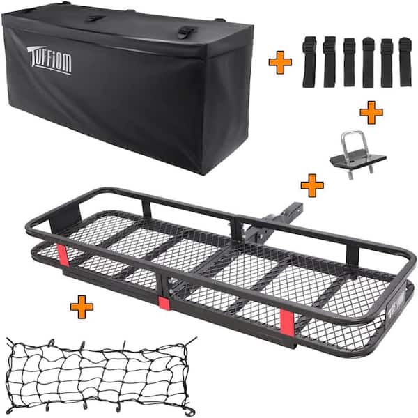 Karl home 500 lbs. Capacity Hitch Mount Cargo Carrier Folding Rack with Waterproof Cargo Bag, Straps, Net and Stabilizer