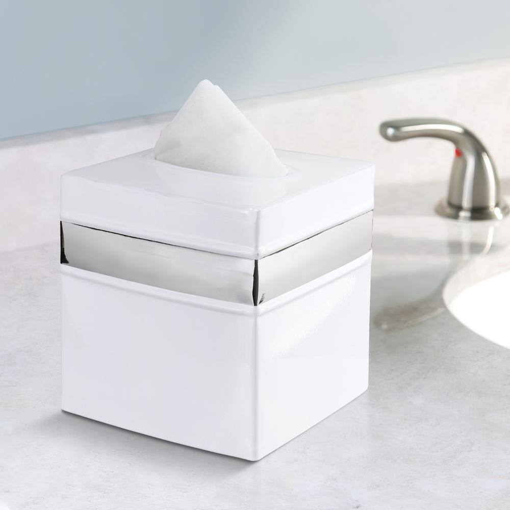 White and Nickel Aluminum Tissue Box Cover
