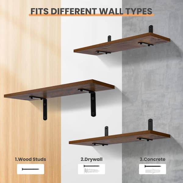 16.9 in. W x 5.8 in. D Dark Brown Wood Floating Shelves with Sturdy Metal  Frame Decorative Wall Shelf PUCF79 - The Home Depot