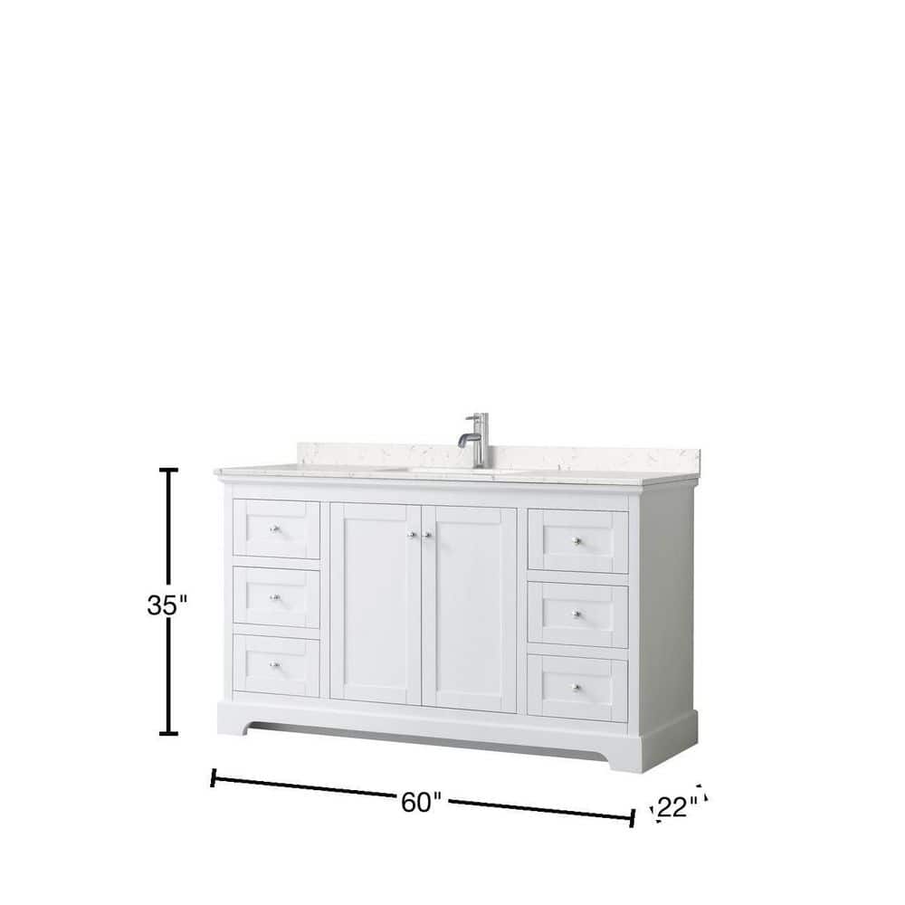 Avery 60" White Single Vanity with Carrara Marble Top