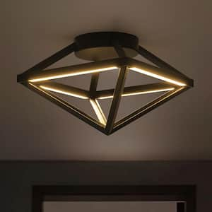 Nolia 14 in. Modern Industrial Black Linear Geometric Cage Cone Integrated LED Flush Mount Ceiling Light