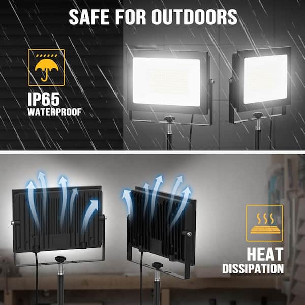 11000 Lumen LED Work Light 120 Volt with Adjustable Tripod Stand and IP65 Waterproof Design for Jobsite Use, 2 Pack