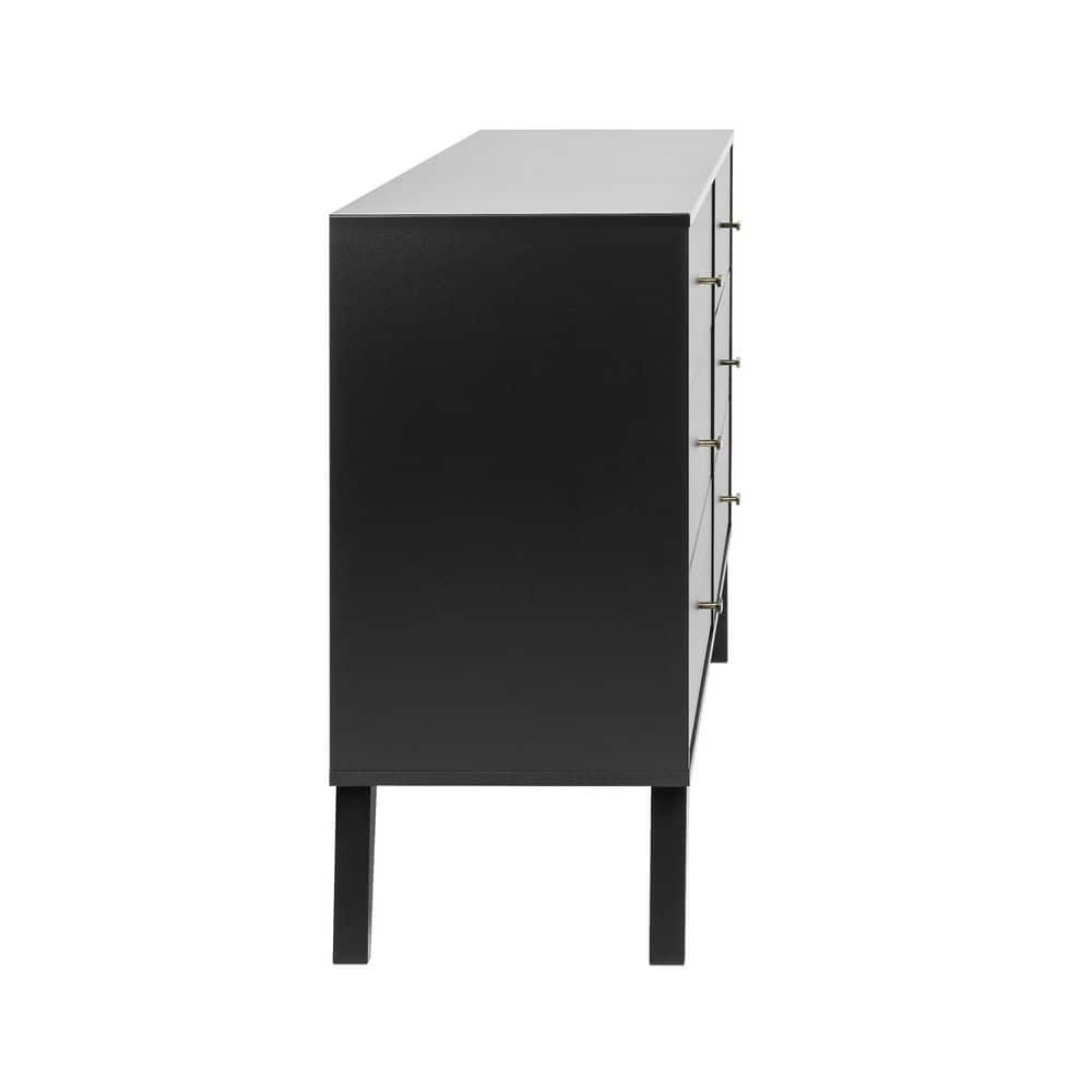 Black Mid-Century Double Dresser with Deep Drawers