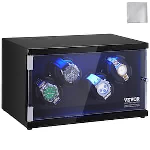 Watch Winder with 2 Super Quiet Mabuchi Motors, Blue LED Light and Adapter, High-Density Board Shell and Black PU