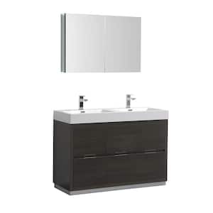 Valencia 48 in. W Vanity in Gray Oak with Acrylic Double Vanity Top in White with White Basin and Medicine Cabinet