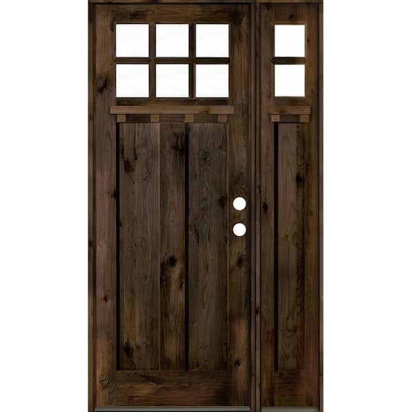 Krosswood Doors 50 in. x 96 in. Craftsman Knotty Alder 2 Panel Left Hand 6 Lite Clear Glass DS Black Wood Prehung Front Door/Sidelite