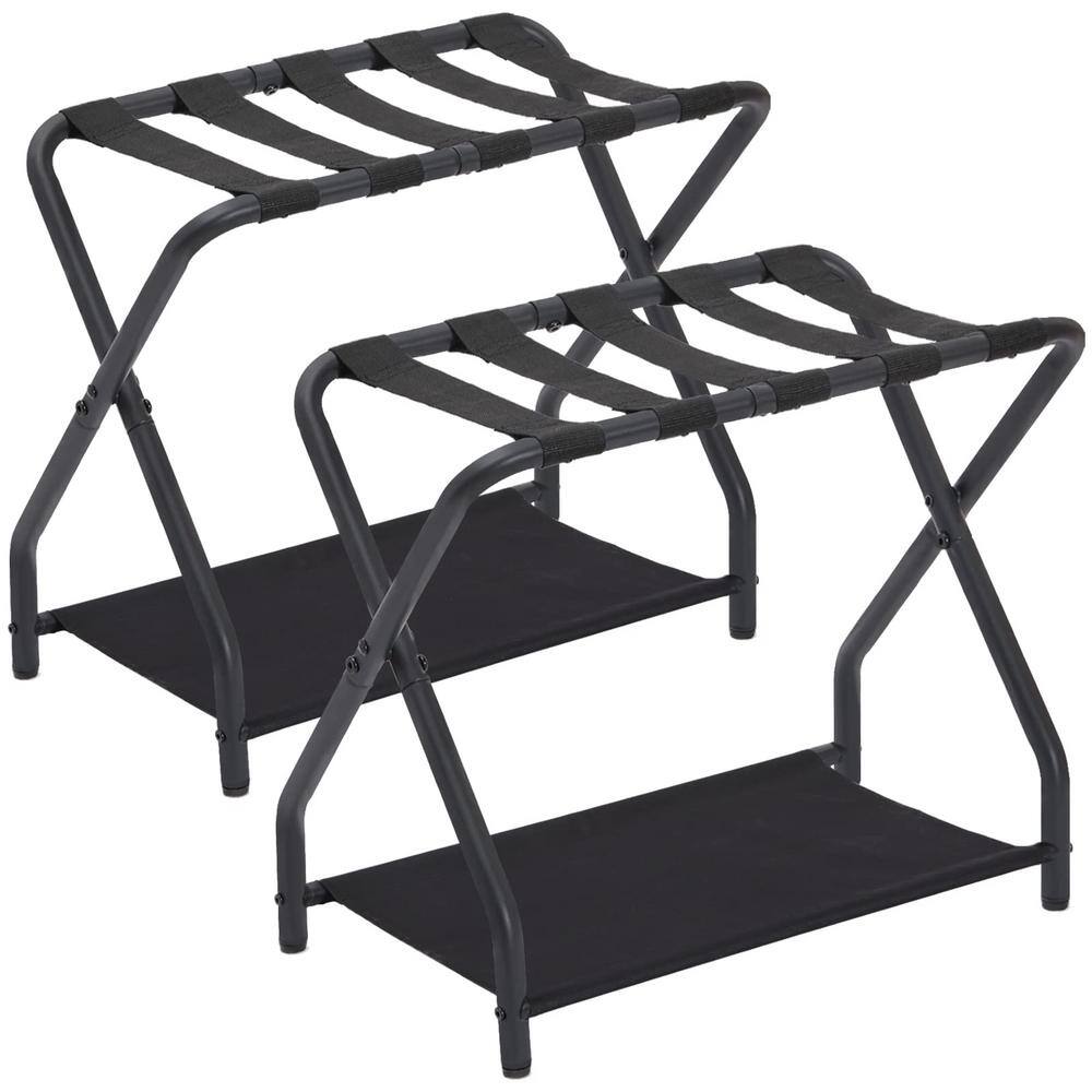 Easy Assemble Foldable Metal Luggage Holder with Storage Shelf for Bedroom 