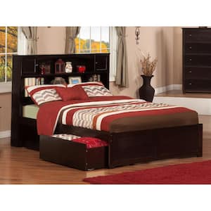 Newport Espresso Full Solid Wood Storage Platform Bed with Flat Panel Foot Board and 2 Bed Drawers