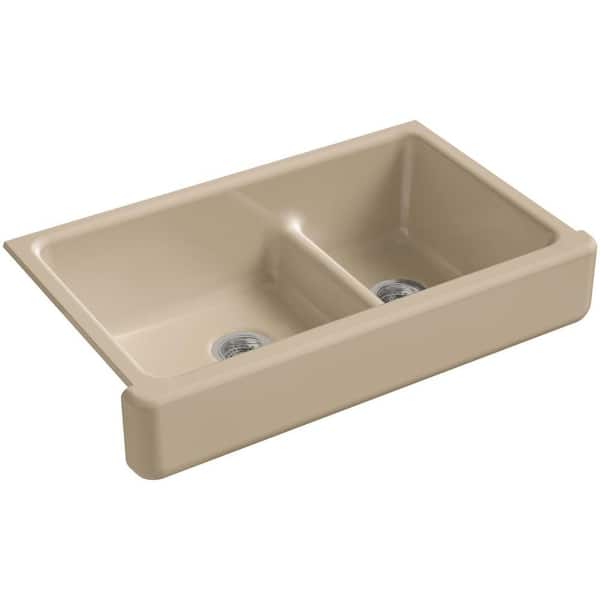 KOHLER Whitehaven Farmhouse Apron-Front Cast Iron 36 in. Double Basin Kitchen Sink in Mexican Sand