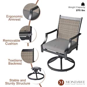 Aluminum Frame Outdoor Dining Chair 360-Degree Swivel Chair with 3.1 in. Thickness Gray Cushion (Set of 2)