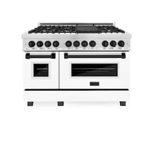 Autograph Edition 48 in. 7 Burner Double Oven Dual Fuel Range in Fingerprint Resistant Stainless, White Matte and Black