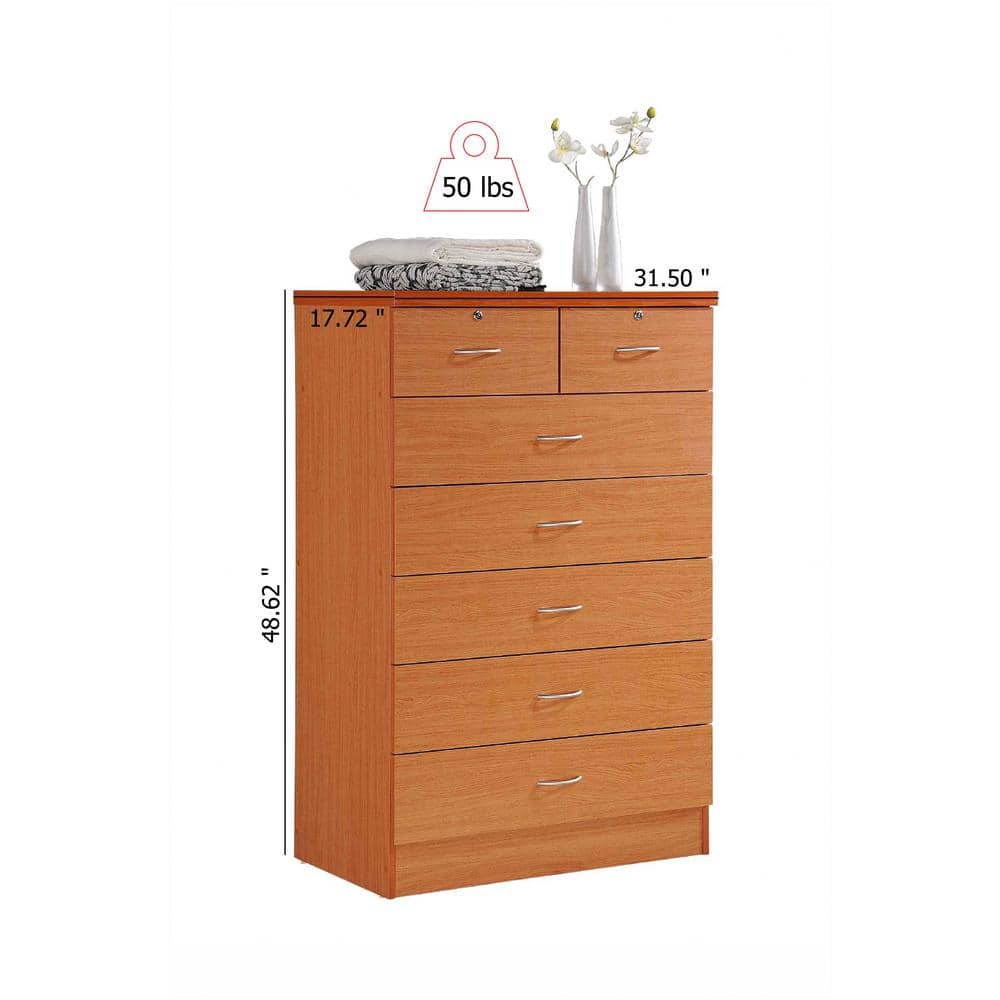 Cherry 48" Tall Wooden Dresser with Locks and Rollers