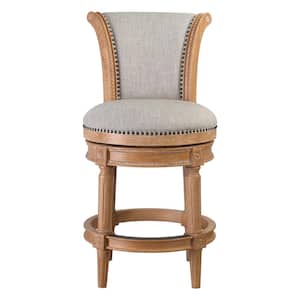 Chapman 26 in.. Weathered Natural High Back Wood Swivel Counter Stool with Gray Upholstered Seat, 1-Stool