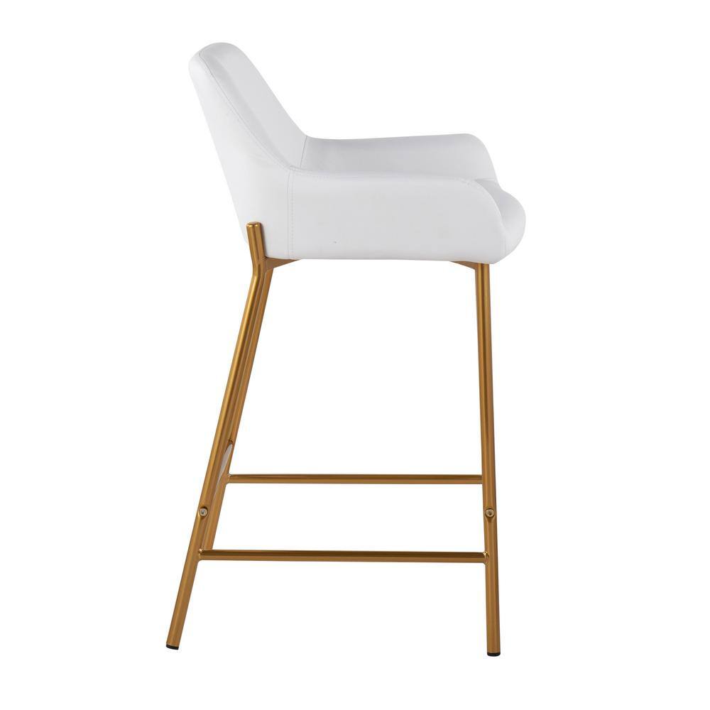 Daniella Gold Metal and White Faux Leather 33" Counter Stool