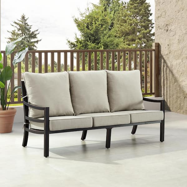 Oakland Living Black 1-Piece Aluminum Outdoor Deep Seating Deep Seating Couch with Cushion with Light Gray Cushions