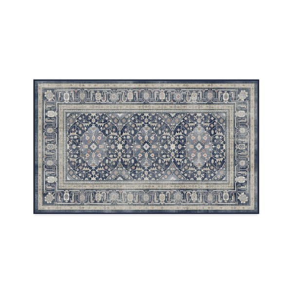 Machine Washable Rug with Standard Pad - Alessia Dusk Blue 3 ft. x 5 ft.