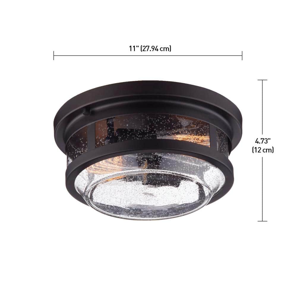 Vintage Bronze Seeded Glass Outdoor Flush Mount Light