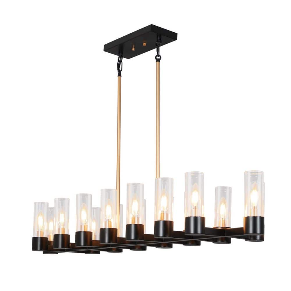 Elegant Series 16-Light Chandelier Black and Gold Rectangular Chandelier for Dining Room with no bulbs included price history on PriceWatchPro