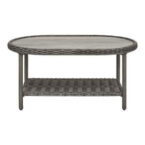 Chasewood Brown Oval Wicker Outdoor Coffee Table with Tile Top