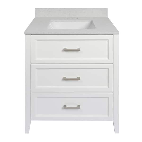 Amluxx Capri 31 in. W x 22 in. D Bath Vanity in White with Quartz Stone Vanity Top in Galaxy White with White Basin