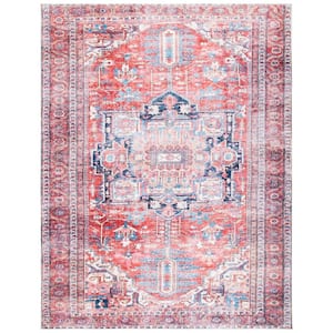 Serapi Red/Navy 10 ft. x 14 ft. Machine Washable Border Floral Area Rug