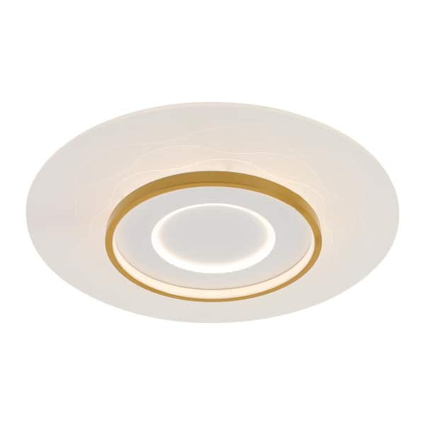 OUKANING 23.62 in. White Modern Dimmable Flush Mount Ceiling Light with Acrylic Shade and Integrated LED Light Source Included