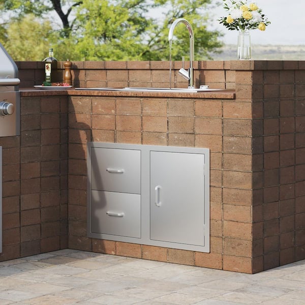 Outdoor Kitchen Door Drawer Combo, 32.5 in. W x 21.6 in. H x 20.5 in. D Access Door and Double Drawers Stainless Steel