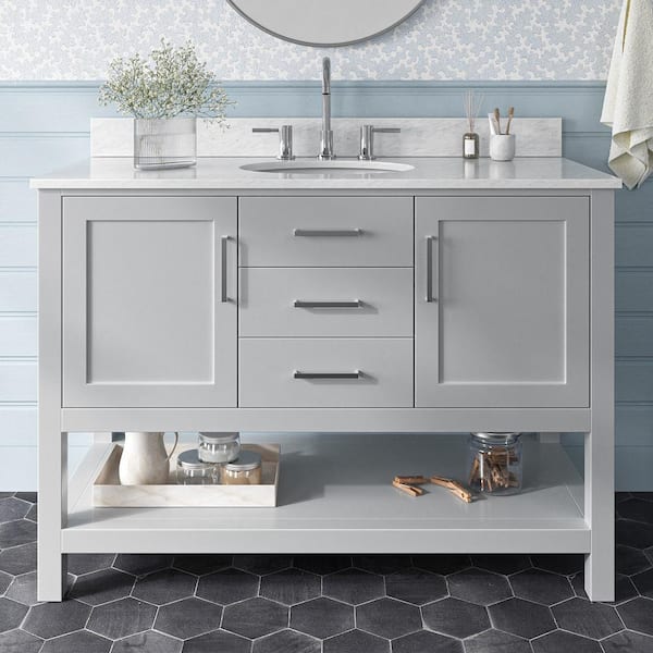 ARIEL Bayhill 49 in. W x 22 in. D x 35.25 in. H Freestanding Bath Vanity in Grey with Carrara White Marble Top