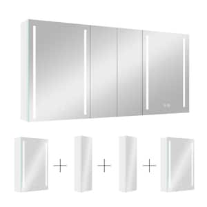 60 in. W x 30 in. H White Rectangular Aluminum Recessed or Surface Mount Medicine Cabinet with Mirror