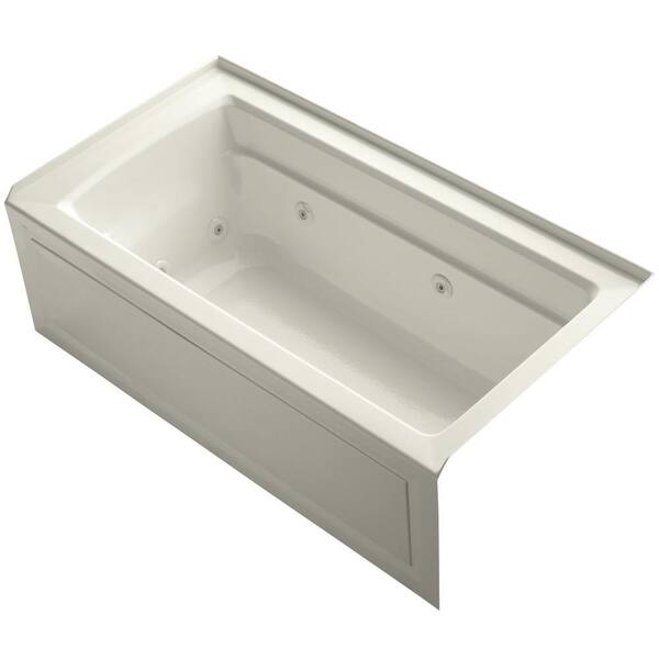 KOHLER Archer 5 ft. Acrylic Right Drain Rectangular Alcove Whirlpool Bathtub in Biscuit