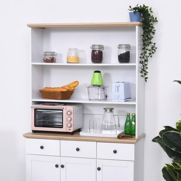 Simple Carbon Steel Kitchen Cabinets Floor Rack with Flip Door  Multi-function Microwave Oven Storage Cabinet Multi-layer Shelf U