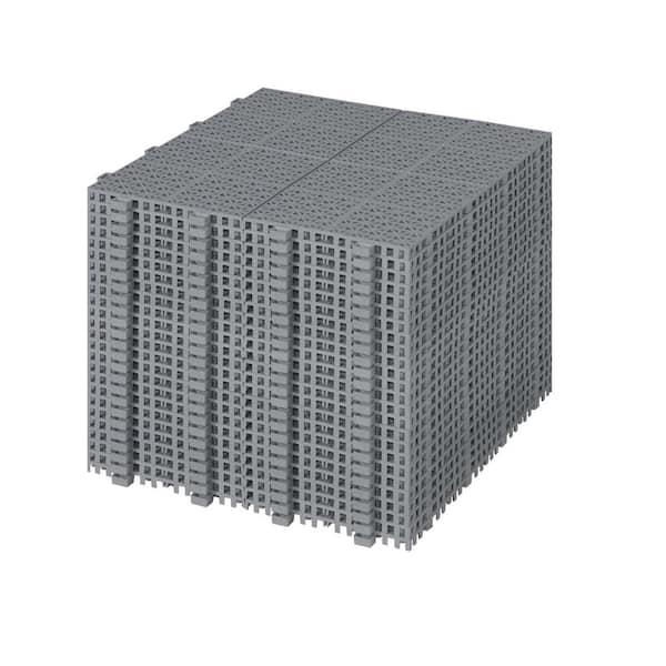 FUNKOL 12 in. x 12 in. Gray Square Plastic Waterproof Bathroom Flooring, Holds 6613 lbs., 24-Pieces (1-Pack)