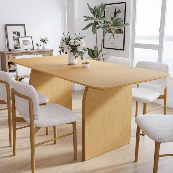 Dovelina Flora Natural Wood Color 67 in. Rectangle Double Pedestal Dining Table Seats 6