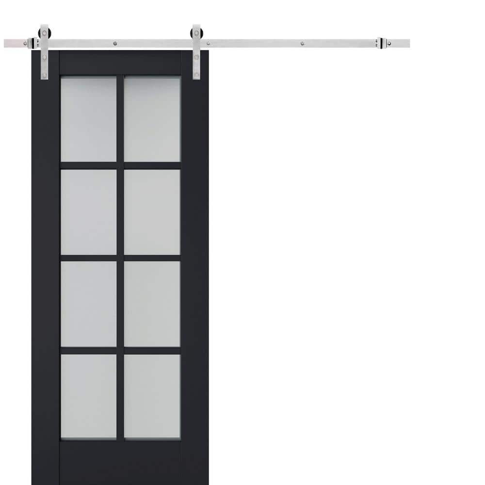 Assembly Required 24 in. x 80 in. 1-Panel Frosted Glass Antracite Solid Wood Sliding Barn Door with Hardware Kit price history on PriceWatchPro