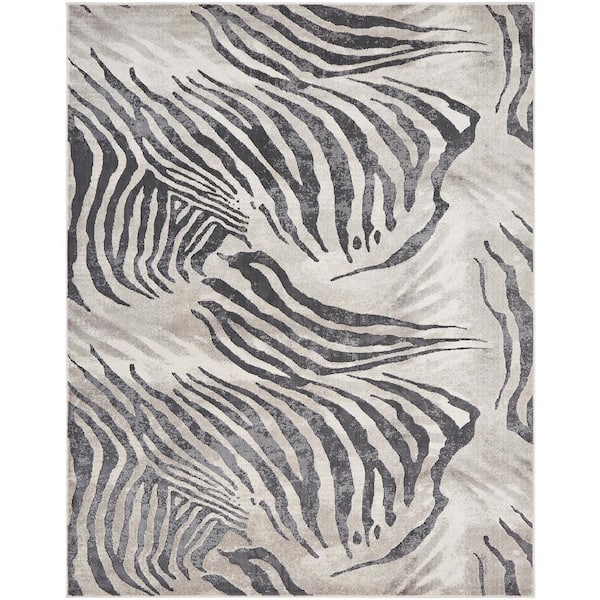 KALATY N Natori Charcoal Zebra 2 ft. x 3 ft. Animal Print Area Rug