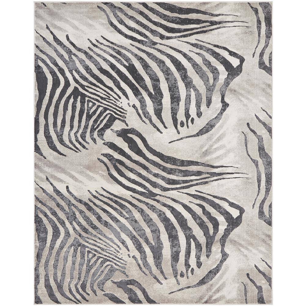 Gray and Charcoal Synthetic Zebra Print Area Rug