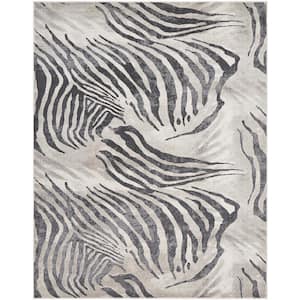 N Natori Serengeti Charcoal Zebra 3 ft. 7 in. x 5 ft. 7 in. Animal Print Area Rug