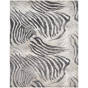 N Natori Serengeti Charcoal Zebra 8 ft. 6 in. x 11 ft. 6 in. Animal Print Area Rug