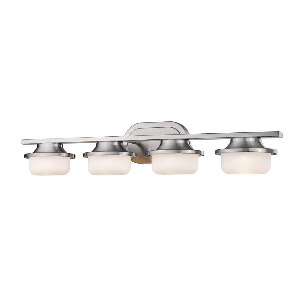 Optum 30 in. 4-Light Brushed Nickel Integrated LED Shaded Vanity Light with