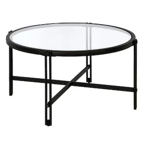 32 in. Black Round Glass Coffee Table