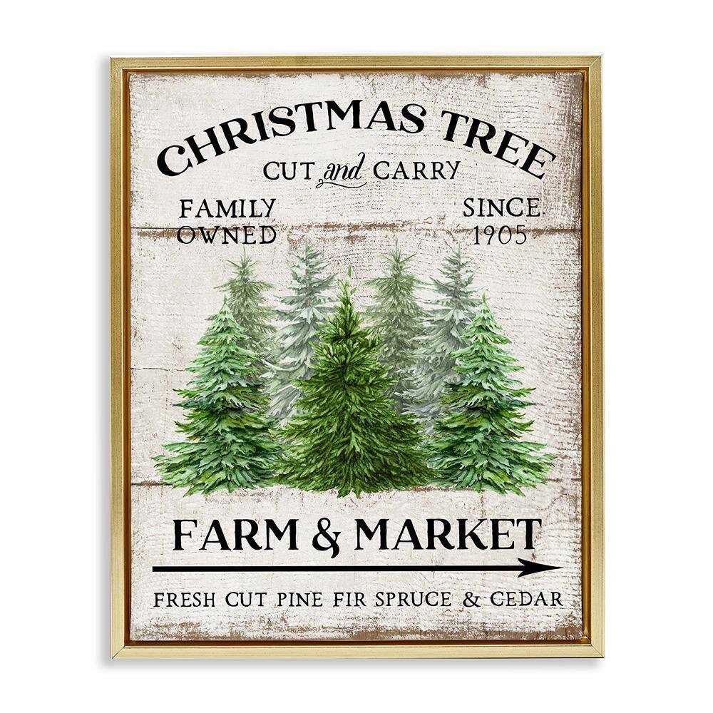 Farm Market Christmas Trees by Creatif Belle 1-Piece Gold Floater Frame Graphic Typography Art Print 21 in. x 17 in. price history on PriceWatchPro