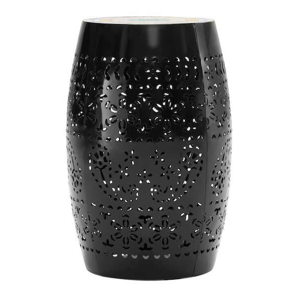 Sudzendf Black Cylindrical Iron Outdoor Side Table 1-Piece