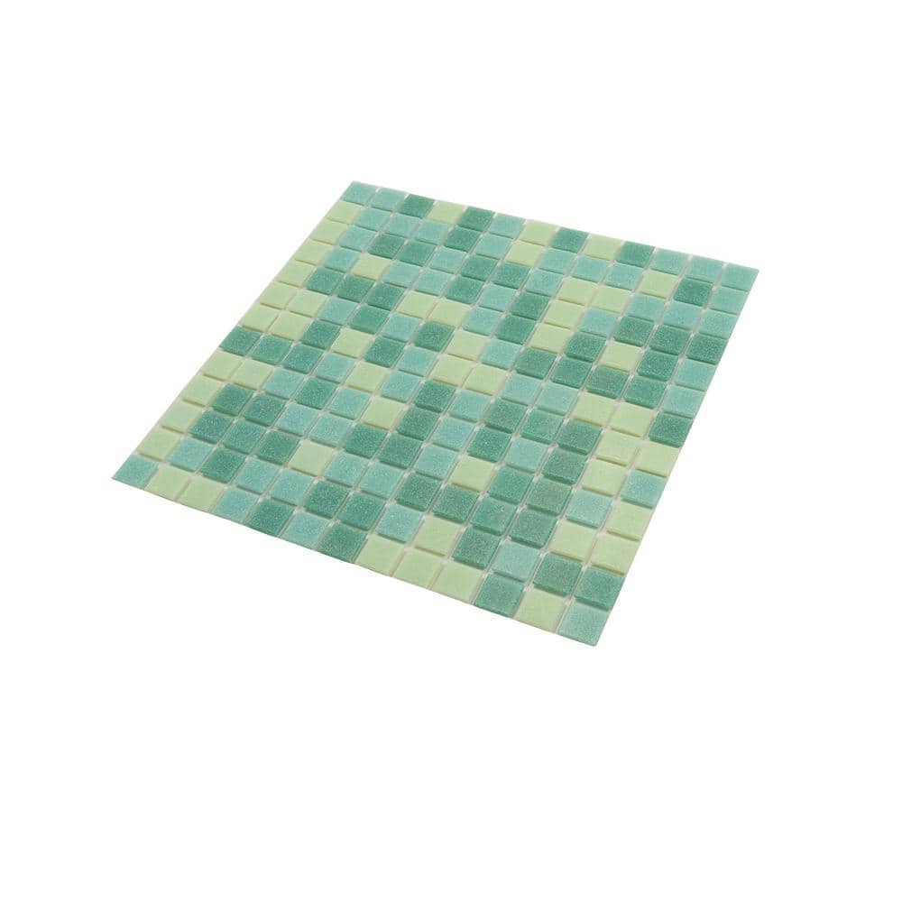 Mingles 12" x 12" Glossy Green Glass Mosaic Tile