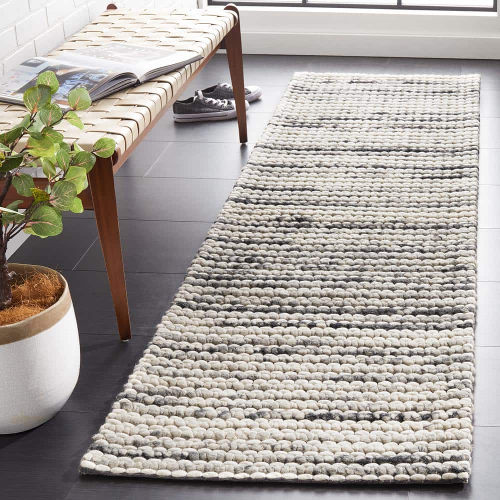 Boho-Chic Black & Ivory Striped Kilim 27" Wool Runner Rug
