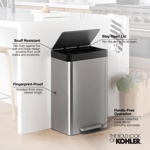  Home Zone Living 13 Gallon Kitchen Trash Can, Dual Removable  Liners for Recycling and Trash, Slim Stainless Steel Shape (8 + 5 for 13  Gallon Total) : Everything Else